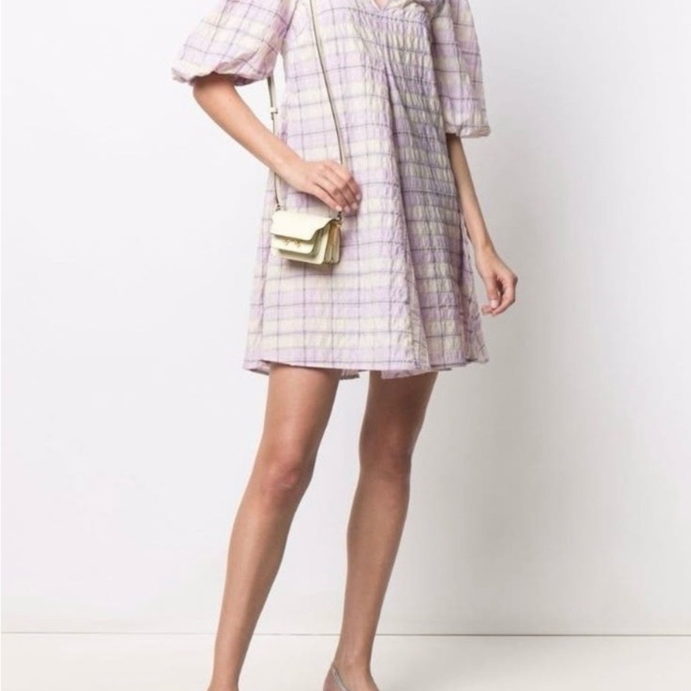 Ganni Lavender Check Mini Dress